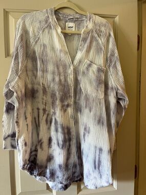 Aerie Lavender Tie-Dye cotton Gauze Button-Front oversized Top or cover up